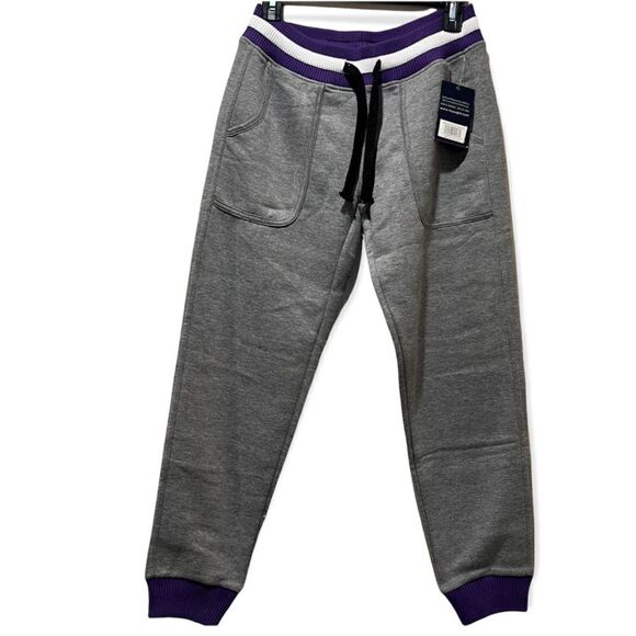 Varsity striped ￼Purple gray cuffed sweatpants joggers small - Picture 1 of 5